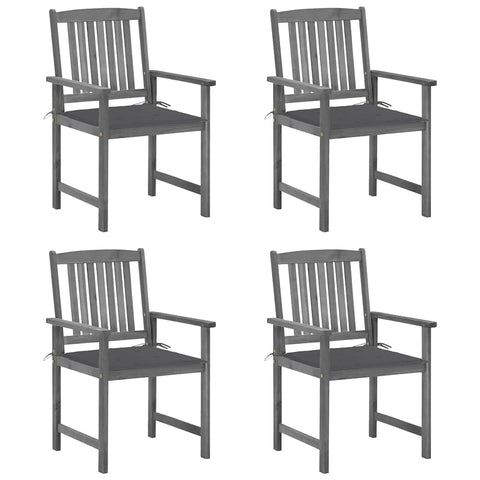 vidaXL Patio Chairs 4 Pcs, Patio Dining Chair with Cushions, Outdoor Chair for Deck Garden Lawn Balcony, Farmhouse Style, Gray Solid Wood Acacia