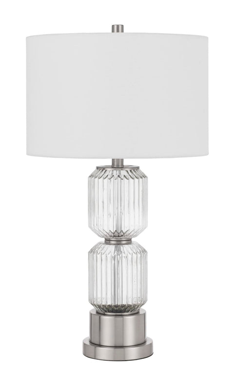 Cal Lighting BO-3040TB Bresso Fluted Glass Table Lamp with Hardback Drum Shade, Brushed Steel/Glass