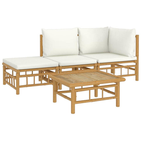 vidaXL Outdoor Patio Lounge Set - 4 Piece Bamboo Garden Furniture with Cream White Cushions - Comfortable Backrest and Armrest - Sturdy Table Included
