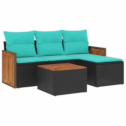 vidaXL 5 Piece Garden Sofa Set with Cushions Black Poly Rattan
