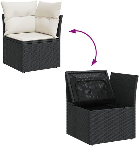 vidaXL Patio Sofa Set with Cushions 8 Piece, Outdoor Conversation Set with Storage, Patio Furniture Set, Modern Style, Black Poly Rattan