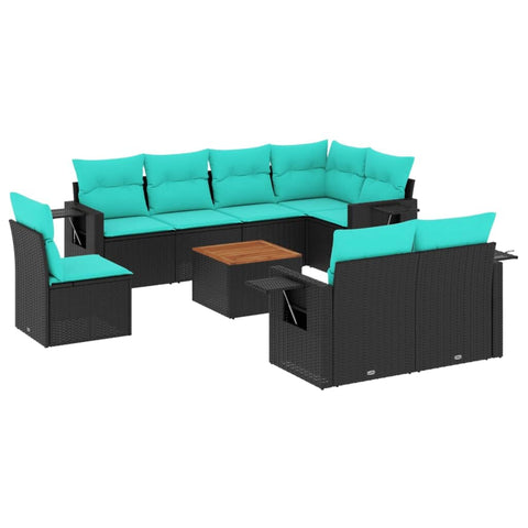 vidaXL 9 Piece Garden Sofa Set with Cushions Black Poly Rattan
