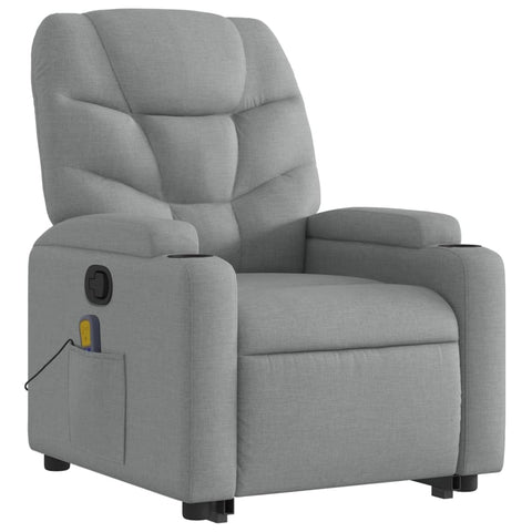 vidaXL Massage Recliner Chair - Comfort Power Lift, Manual Tilt, Vibration Massage, Cup Holders, Light Gray Fabric, Multipurpose Lounger, Grey, 3206042