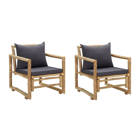 Oakestry Garden Chair Set of 2 Dark Grey, Natural Bamboo, Polyester â€“ Outdoor Patio Seating, Weather Resistant Furniture