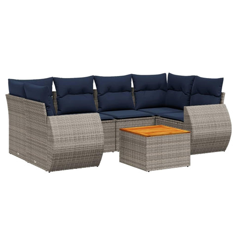 vidaXL 7 Piece Garden Sofa Set with Cushions Grey Poly Rattan