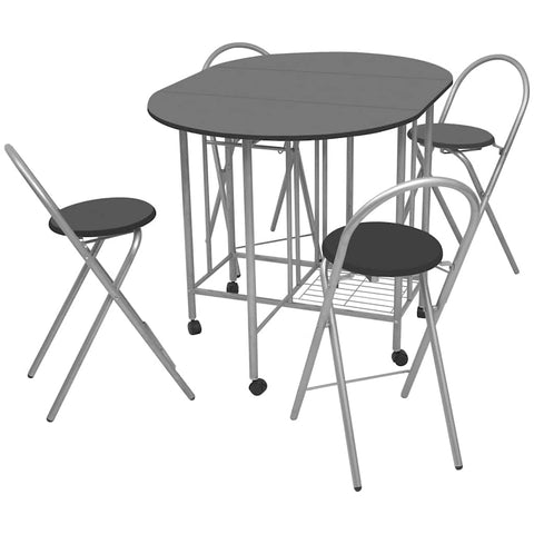 vidaXL Compact Folding Dining Set for 4 | Black MDF & Powder Coated Steel Includes 1 Table Chairs Space Saving Design Ideal Kitchen Room Use and Indoor Seat Metal Wood