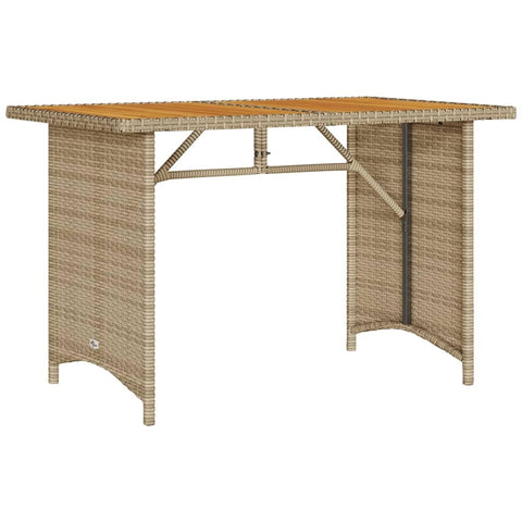 vidaXL Patio Table Outdoor/Garden Furniture - Wooden Top, Beige Poly Rattan, 43.3"x26.8"x27.6", Durable Metal Frame