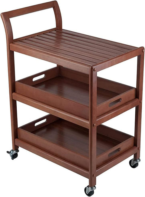 Oakestry Kitchen Serving cart Utility cart with Wheels and Handle Albert Entertainment Kitchen cart Multifunction cart for Kitchen Walnut Kitchen cart