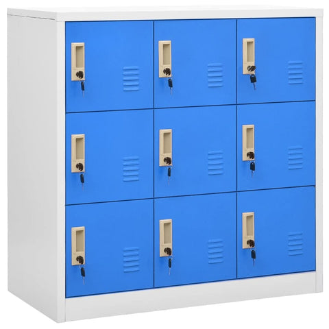 vidaXL Locker Cabinet, Home Office Storage Cabinet with Lockers, File Cabinet for Home School, Industrial Style, Light Gray and Blue Steel