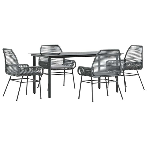 vidaXL 5-piece Patio Dining Set with Cushions - Durable Gray Poly Rattan Seating and Tempered Glass Table for Garden, Backyard, Patio - Easy Assembly, Weather- Outdoor Furniture