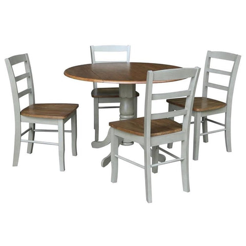 International Concepts 42 in. Wood Dining Table with 4 Madrid Chairs in Distressed Hickory/Washed Coal
