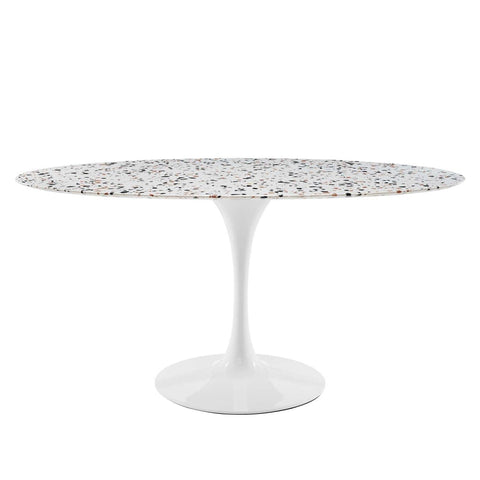 Modway Lippa 60" Oval Modern Terrazzo/Metal Dining Table in White