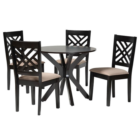 Baxton Studio Norah Sand Fabric and Dark Brown Wood 5-Piece Dining Set