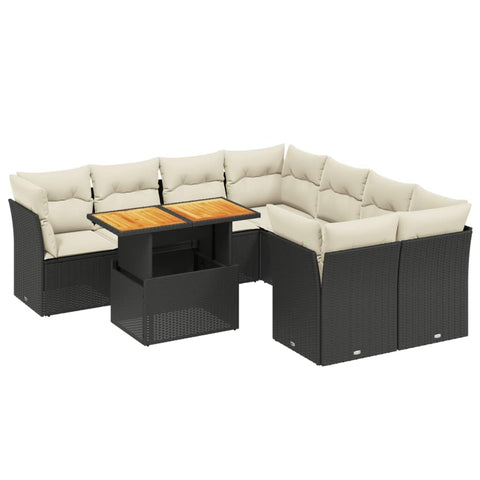 vidaXL 9 Piece Garden Sofa Set with Cushions Black Poly Rattan Seating Modular Design for Outdoor Dining & Lounging Comfortable Included Patio Lounge Sectional Furniture Conversation
