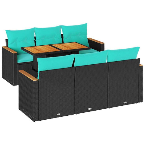 vidaXL 7 Piece Patio Sofa Set with Cushions Black Poly Rattan, Garden Sofa Set, Garden Lounge Set, Sofa for Garden, Outdoor Sofa Set