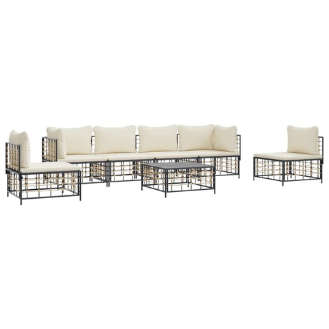 vidaXL 6 Piece Patio Lounge Set with Cushions - Anthracite Poly Rattan - Outdoor Furniture - Garden & Terrace Lounge Set - Weather- - Sturdy Steel Frame - Comfortable Seating