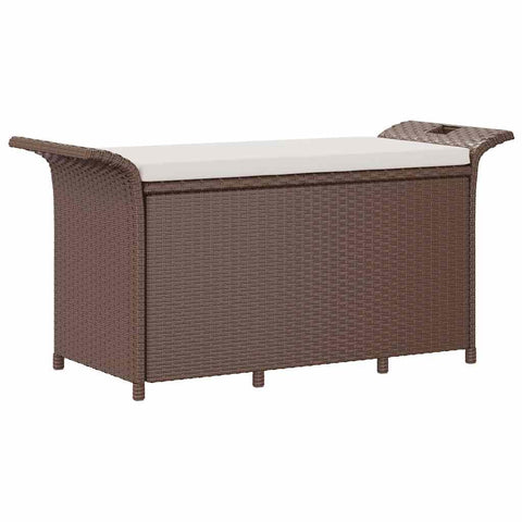 vidaXL Poly Rattan Storage Bench with Cushion, Indoor/Outdoor Ottoman Garden Bench, Waterproof Design, Easy Maintenance, 45.7" x 18.1" x 22.4" Brown