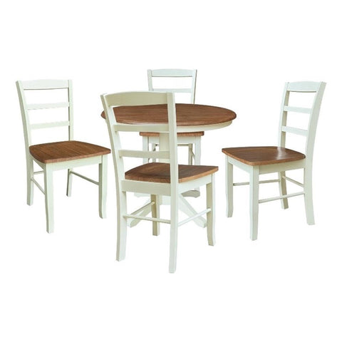 IC INTERNATIONAL CONCEPTS 36" Round Pedestal Dining Table with 4 Madrid LadderBack Chairs Multi Color
