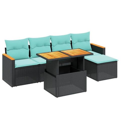 vidaXL Patio Sofa Set with Cushions 6 Piece, Outdoor Sectional Sofa Couch, Patio Conversation Set for Garden Backyard, Black Poly Rattan