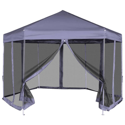vidaXL Hexagonal Pop-Up Marquee with Water Resistant Polyester PA Coated Roof and 6 Sidewalls - Sturdy Powder-Coated Steel Frame, Easy Assembly, Washable - Dark Blue 11.8'x10.2