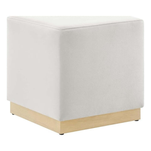 Modway Tilden 17 Inch Square Performance Velvet Upholstered Ottoman in Alabaster Natural - Small Ottoman Foot Rest with Rubberwood Plinth Base - Living Room Ottoman Side Table,