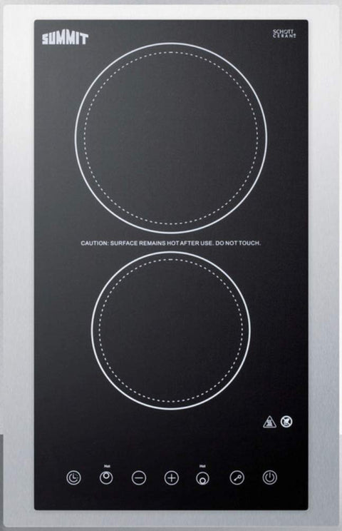 Summit 15" Electric Cooktop, 2 Burners, 230V Radiant Cooktop, ADA Compliant Design, Black - CR2B23T3BTK15