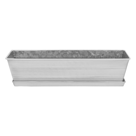Oakestry Galvanized Steel Flower Box Planter With Tray Small Cape Cod White Outdoor Window Railing Balcony Garden Decor Rust Resistant Vintage Farmhouse Style Seasonal Floral Display Home Patio Living