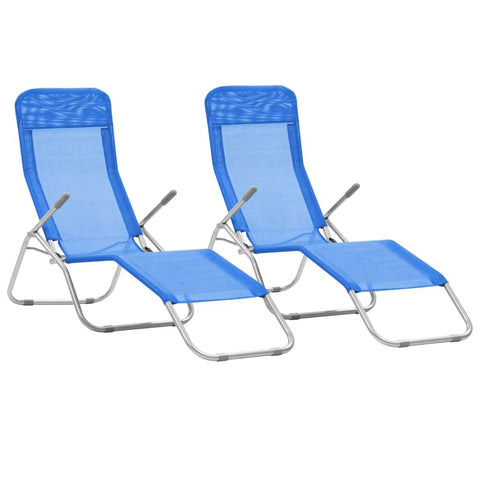 vidaXL Folding Sun Loungers Set in Blue, Made of Durable Powder-Coated Steel and Breathable Textilene Fabric, with Adjustable Backrest - Ideal for Beach, Garden and Patio