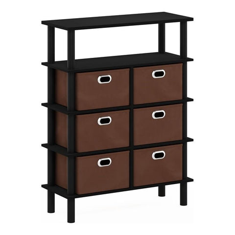 FURINNO Frans Turn-N-Tube Console Table, Black Oak/Black/Brown