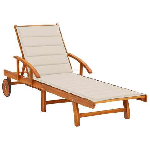 vidaXL Modern Acacia Wood Sun Lounger with Cushion Adjustable Armrests Outdoor Relaxation Furniture 1 Person Capacity Garden Patio Chair Cushioned Wooden Lounge Sunbed Comfortable Recliner