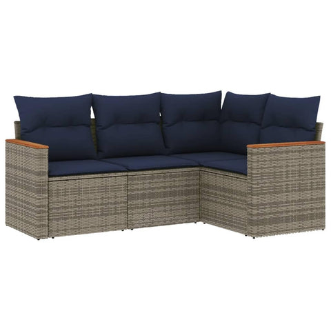 vidaXL 4 Piece Garden Sofa Set with Cushions Grey Poly Rattan