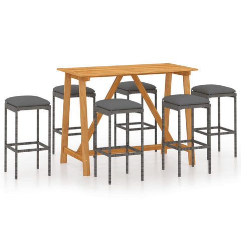 vidaXL Patio Bar Set 7 Piece, Outdoor Bar Table and Stools with Wood Tabletop, Patio Furniture Set with Cushions, Dining Set for Garden, Farmhouse, Gray
