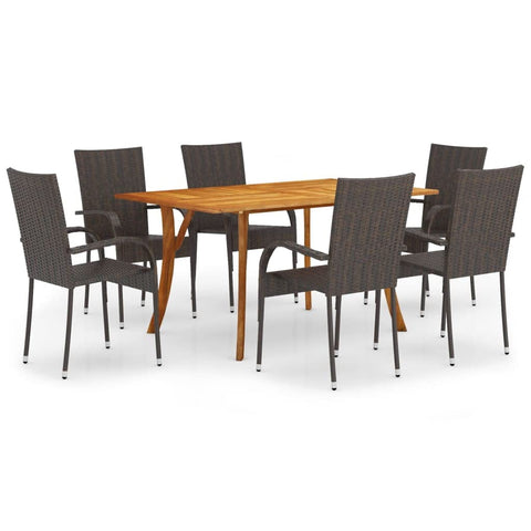 vidaXL Patio Dining Set 7 Piece, Outdoor Dining Set for 6, Table and Chair for Garden Backyard Balcony, Dining Chair, Modern Style, Brown