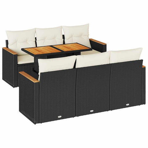 vidaXL 7-piece Black Poly Rattan Garden Sofa Set with Storage - Adjustable & Weather- Outdoor Modular Furniture with Acacia Wood Table & Cushions