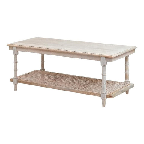 Chesterfield Wood & Cane Display Coffee Table w/ Turned Legs - Whitewash