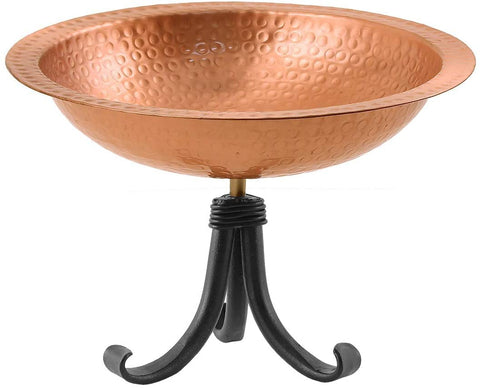 Oakestry BBHC-02T-TR Hammered Tripod Stand Birdbath, Polished Solid Copper, Black