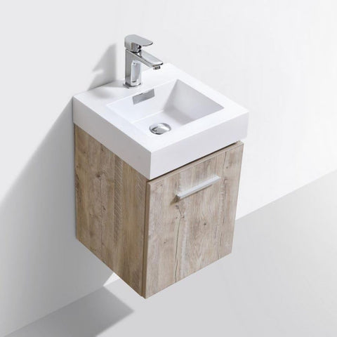 Oakestry Bliss 16 Inch Wall Mounted Bathroom Vanity Modern Nature Wood Finish Compact Floating Cabinet with Integrated Sink for Small Spaces and Guest Bathrooms