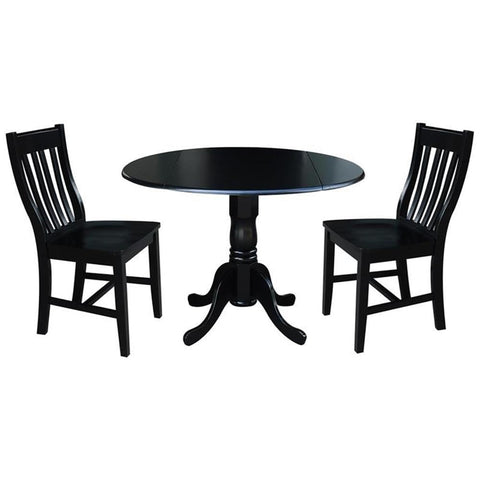 IC INTERNATIONAL CONCEPTS 42 in. Dual Drop Leaf Table with 2 Slat Back Dining Chairs - 3 Piece Dining Set
