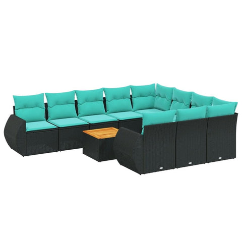 vidaXL Patio Sofa Set with Cushions 11 Piece, Outdoor Conversation Set with Storage, Patio Furniture Set, Modern Style, Black Poly Rattan