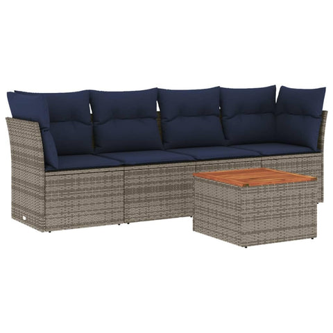 vidaXL Patio Sofa Set with Cushions 5 Piece, Outdoor Conversation Set, Patio Furniture Set for Balcony Garden, Modern Style, Gray Poly Rattan