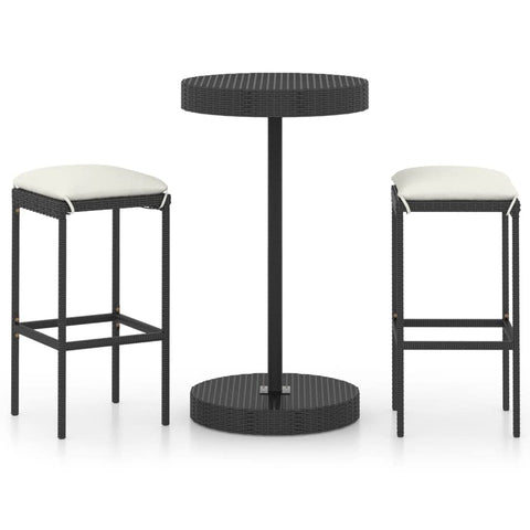 vidaXL Patio Bar Set with Cushions 3 Piece Garden Outdoor Bar Sets Dinner Bistro Dining Table Chair Stool Pub Furniture Seating Poly Rattan Black