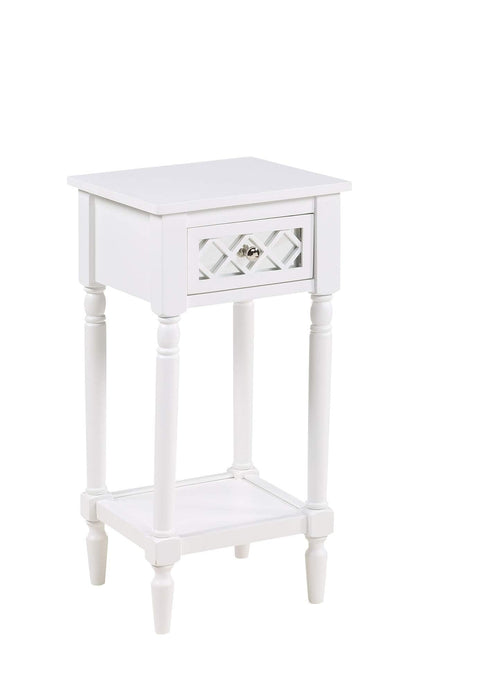Convenience Concepts French Country Khloe Deluxe 1 Drawer Accent End Table 14" - Traditional Farmhouse Side Table with Mirrored Storage Drawer and Shelf for Living Room, White