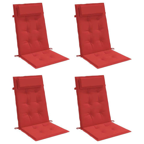 vidaXL 4 pcs Highback Chair Cushions Set, Durable Oxford Fabric, Soft Foam Fiber Filling, Water-, Non-Slip Design with Ss, Suitable for Outdoor Indoor Use - Red