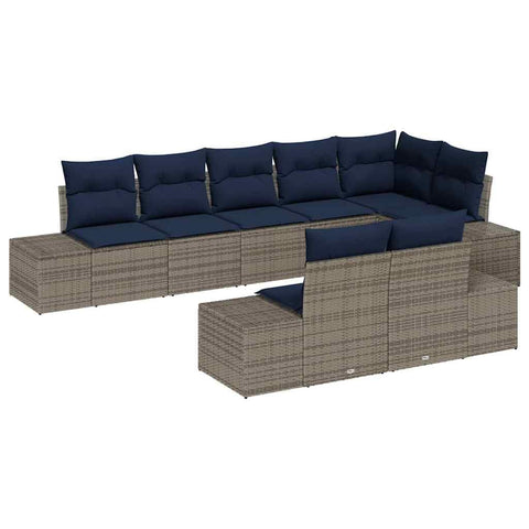 vidaXL Garden Sofa Set with Cushion 8 pcs Grey Poly Rattan, Outdoor Modular Sofa Set, Perfect for Gardens and Terraces, Comes with Rectangular Seating and Poly Rattan
