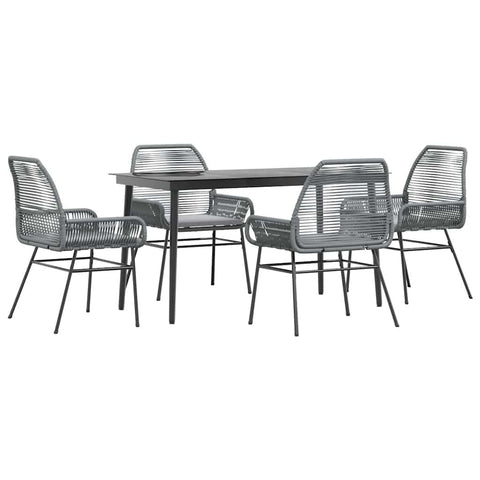 vidaXL 5 Piece Patio Dining Set - Gray Poly Rattan Chairs & Glass Table for Garden/Patio