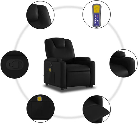 vidaXL Stand up Massage Recliner Chair - Power Lift Armchair, Electric Motor, Manual Tilt, Vibration Massage, Cup Holders, Faux Leather in Black