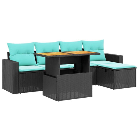 vidaXL Patio Sofa Set with Cushions 6 Piece, Outdoor Conversation Set, Sectional Sofa for Balcony Garden, Modern Style, Black Poly Rattan