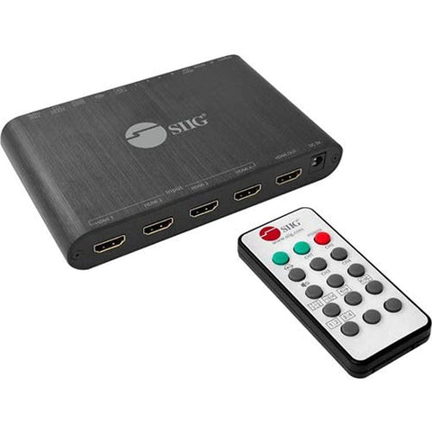 SIIG 1080p 4x1 HDMI Quad Multi-Viewer, Seamless Switcher, for PC/DVD/Security Camera, IR Remote Control, 3.5mm Audio Extract, TAA Compliant, ESD Protection, Metal housing (CE-H25R11-S1)