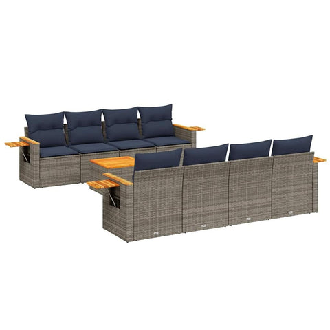 vidaXL 9 Piece Patio Sofa Set with Cushions Grey Poly Rattan (US only)