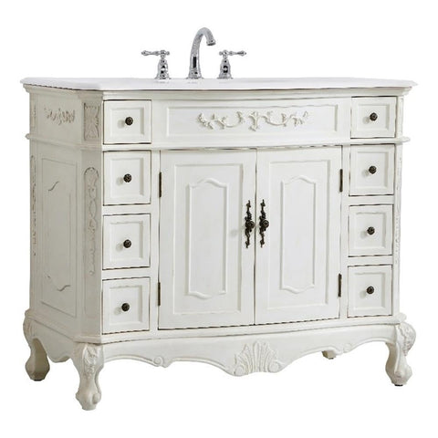 Elegant Kitchen and Bath Danville 42" Single Solid Wood Bathroom Vanity in White